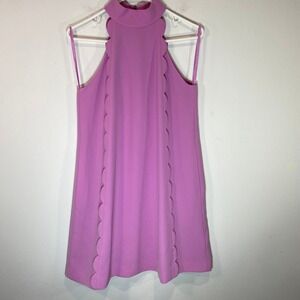 Ted Baker Torrii Shift Dress‎ Scalloped Trim Mock Neck Sleeveless Pockets Sz 1